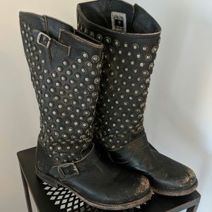 Frye Vera Disc Stud Tall Blk Motorcycle Boots 9.5